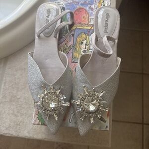 Jeffrey Campbell Zendaya Silver Glitter Clear Rhinestone Shoes Size 8M NIB
